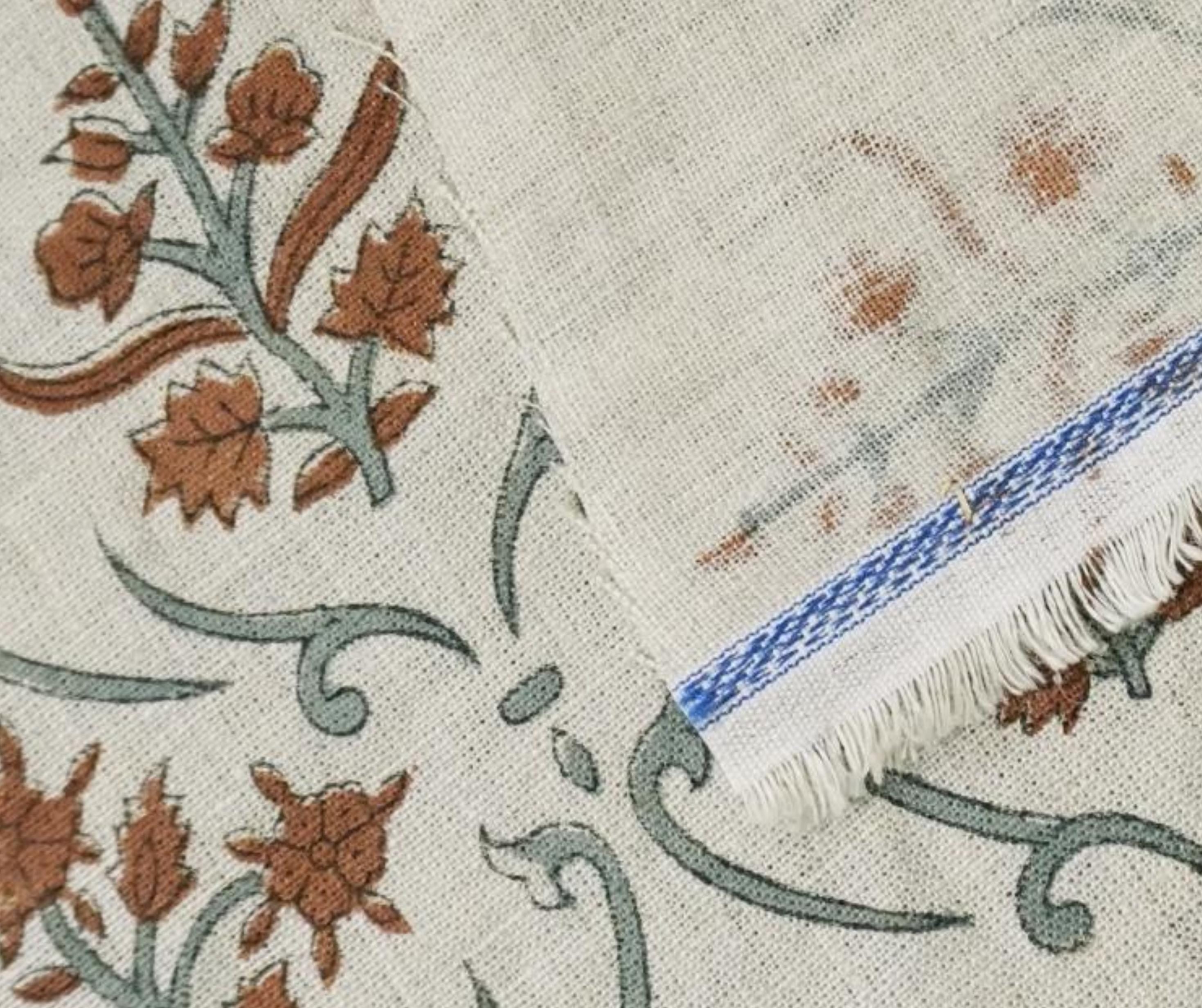 Linen Block Print Fabric 58 Inch Width Medium Weight Linen White Base Color Handmade Creative Design To Make Curtains and Drapes Upholstery Pillow Covers Tablecloths and Runners Bedding Tote Bag Napkins by Fabritual