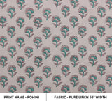Indian Handmade Art Block Printed Sheen Green & Lavender Pure Linen 58" Wide Floral Fabric – Rohini
