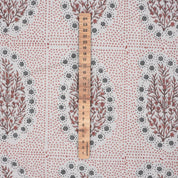 Indian Ancient Block Print Window Curtain Fabric on Natural Linen with Brown and Gray Floral - Vatika Design