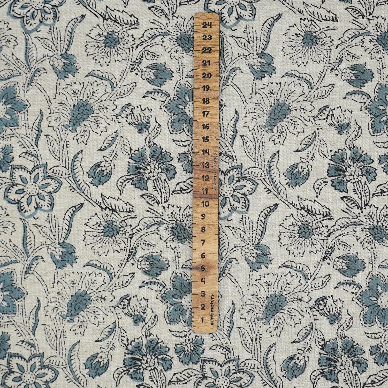 Linen Block Print Fabric Linen Blend 58 Inch Width Light Weight Linen Natural Base Color Curtains and Drapes Handmade Art Pillow Covers Tablecloths and Runners Bedding Tote Bag Lampshades Napkins by Fabritual