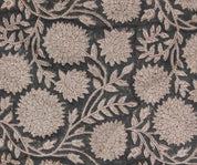 Linen Block Print Fabric 58 Inch Width Heavy Linen Natural Base Color Creative Handcrafted Floral Design To Make Curtains and Drapes Upholstery Pillow Covers Tablecloths and Runners by Fabritual