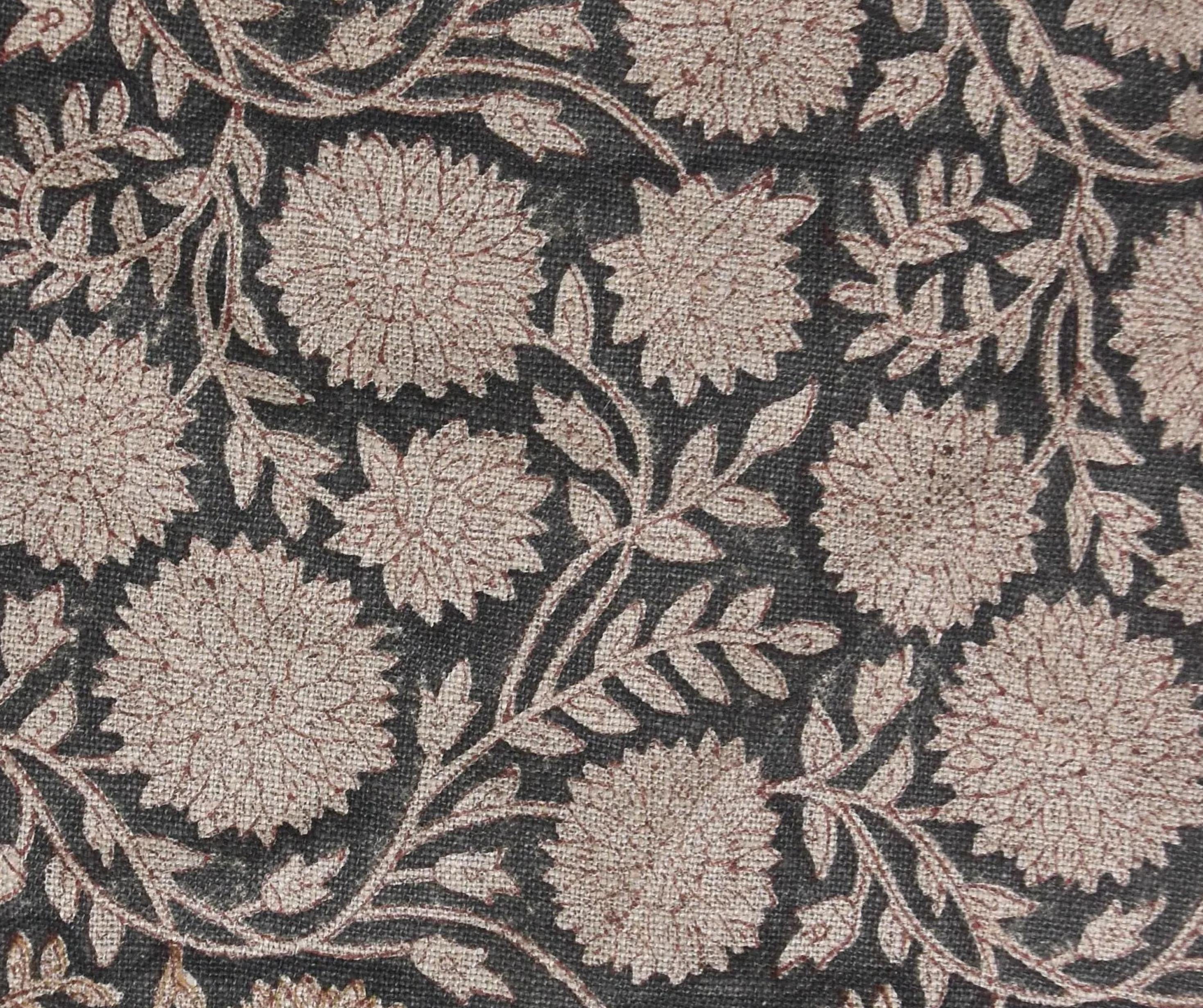 Linen Block Print Fabric 58 Inch Width Heavy Linen Natural Base Color Creative Handcrafted Floral Design To Make Curtains and Drapes Upholstery Pillow Covers Tablecloths and Runners by Fabritual