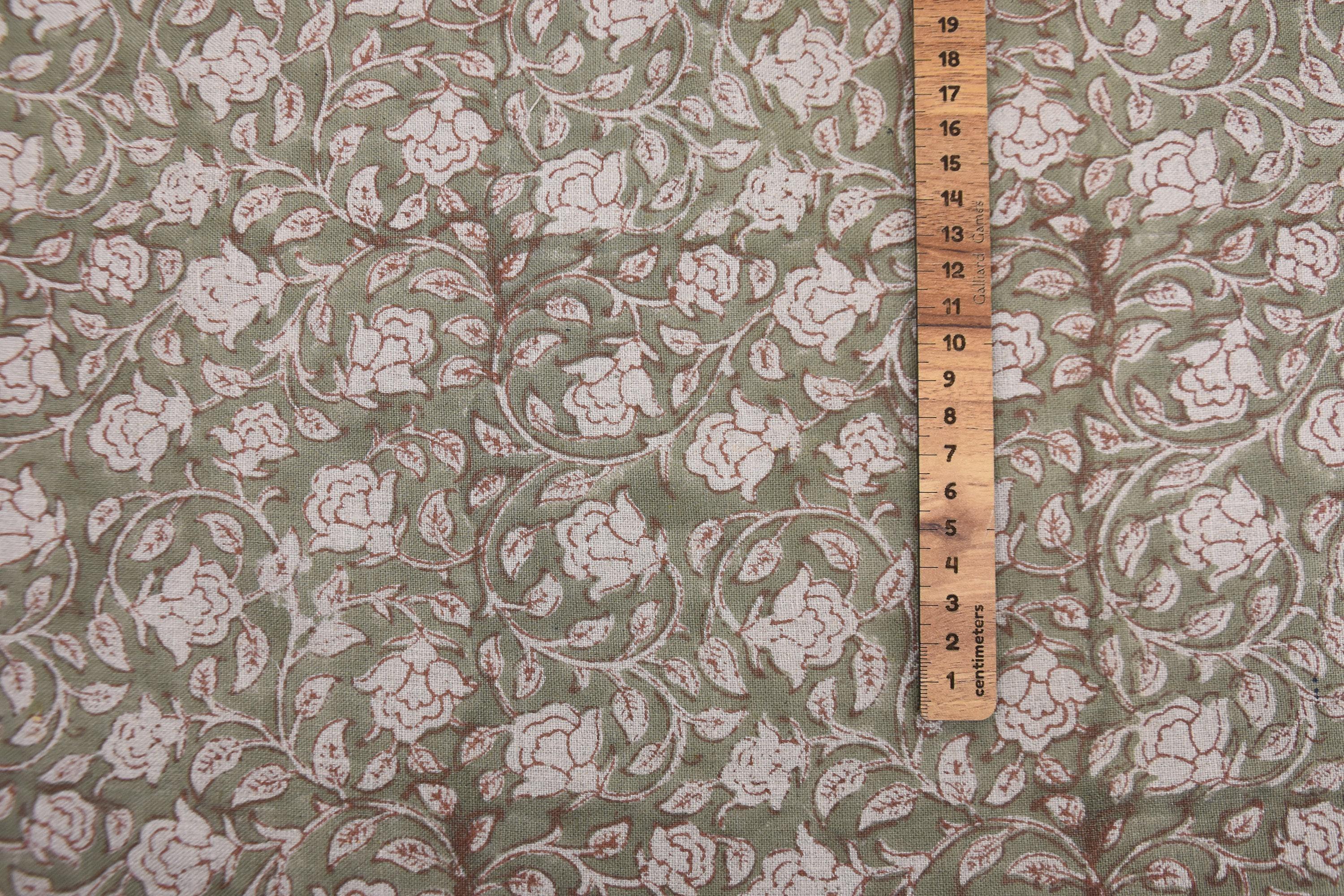 Linen Block Print Fabric 58 Inch Width Medium Weight Linen Natural Base Light  Color Curtains and Drapes Upholstery Pillow Covers Tablecloths and Runners Bedding Tote Bag Napkins by Fabritual