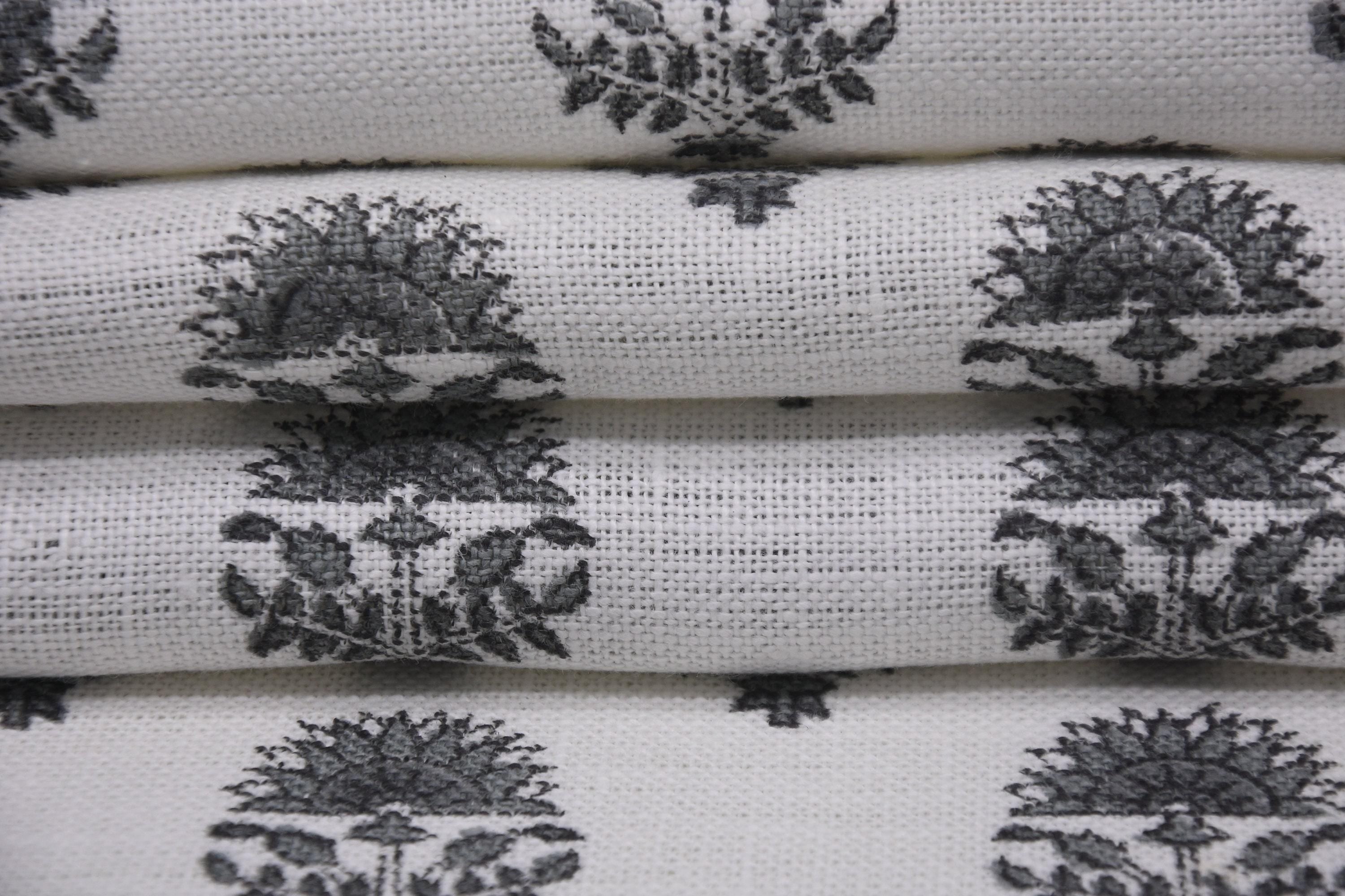 Linen Block Print Fabric Off White linen 58 Inch Width Medium Weight Linen Natural Base Color Curtains and Drapes Upholstery Handmade Art Tablecloths and Runners Bedding Tote Bag Lampshades Napkins by Fabritual