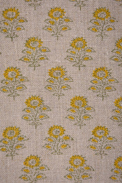 Indian Hand Block Thick Linen 58" Wide Mustard Floral Sofa Cover Fabric on Bagru Buti Print