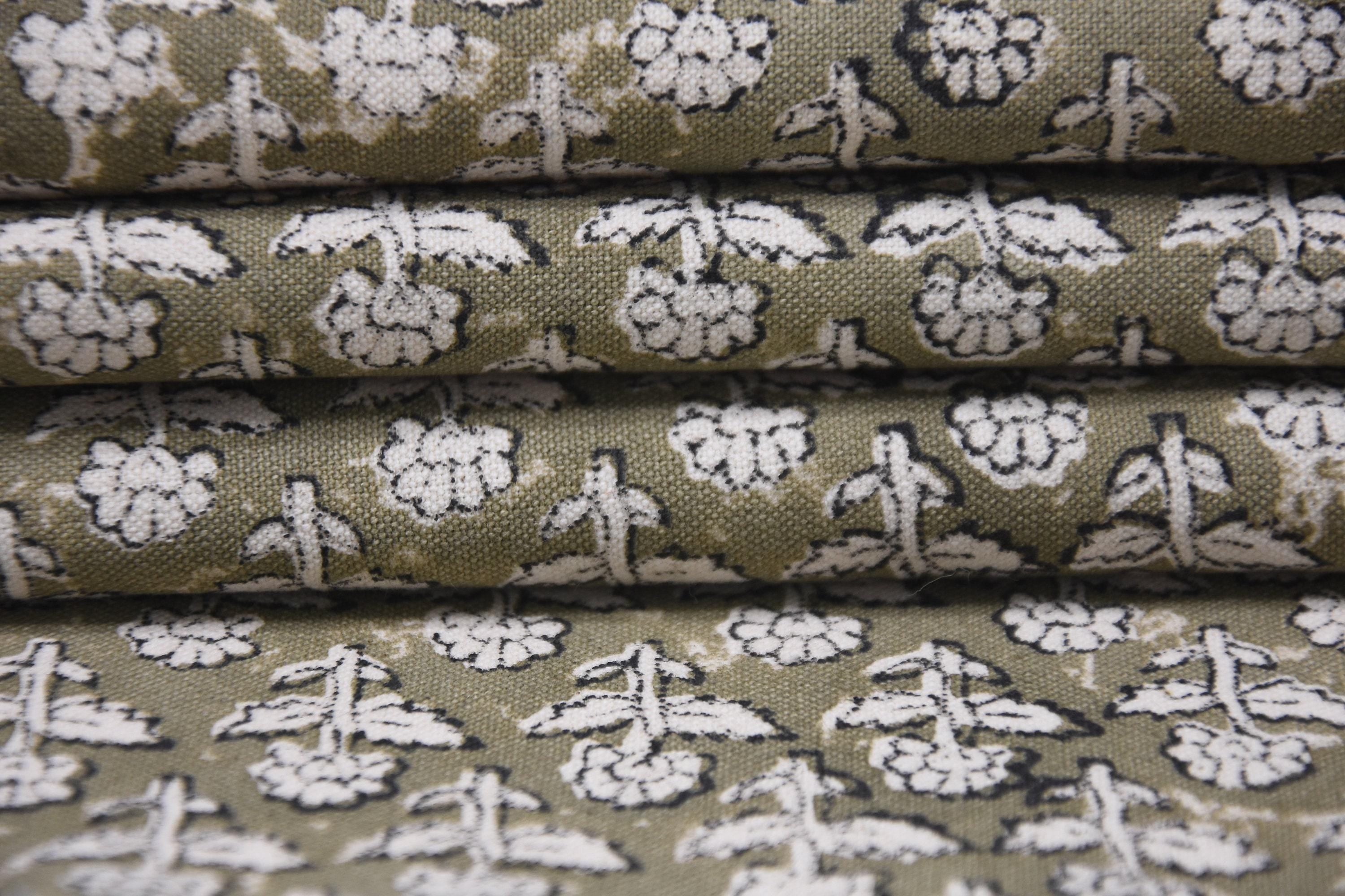 Cotton Block Print Fabric 50 Inch Width Medium Weight Duck Canvas Beige Base Color Curtains and Drapes Tablecloths and Runners Bedding Tote Bag Lampshades Napkins by Fabritual