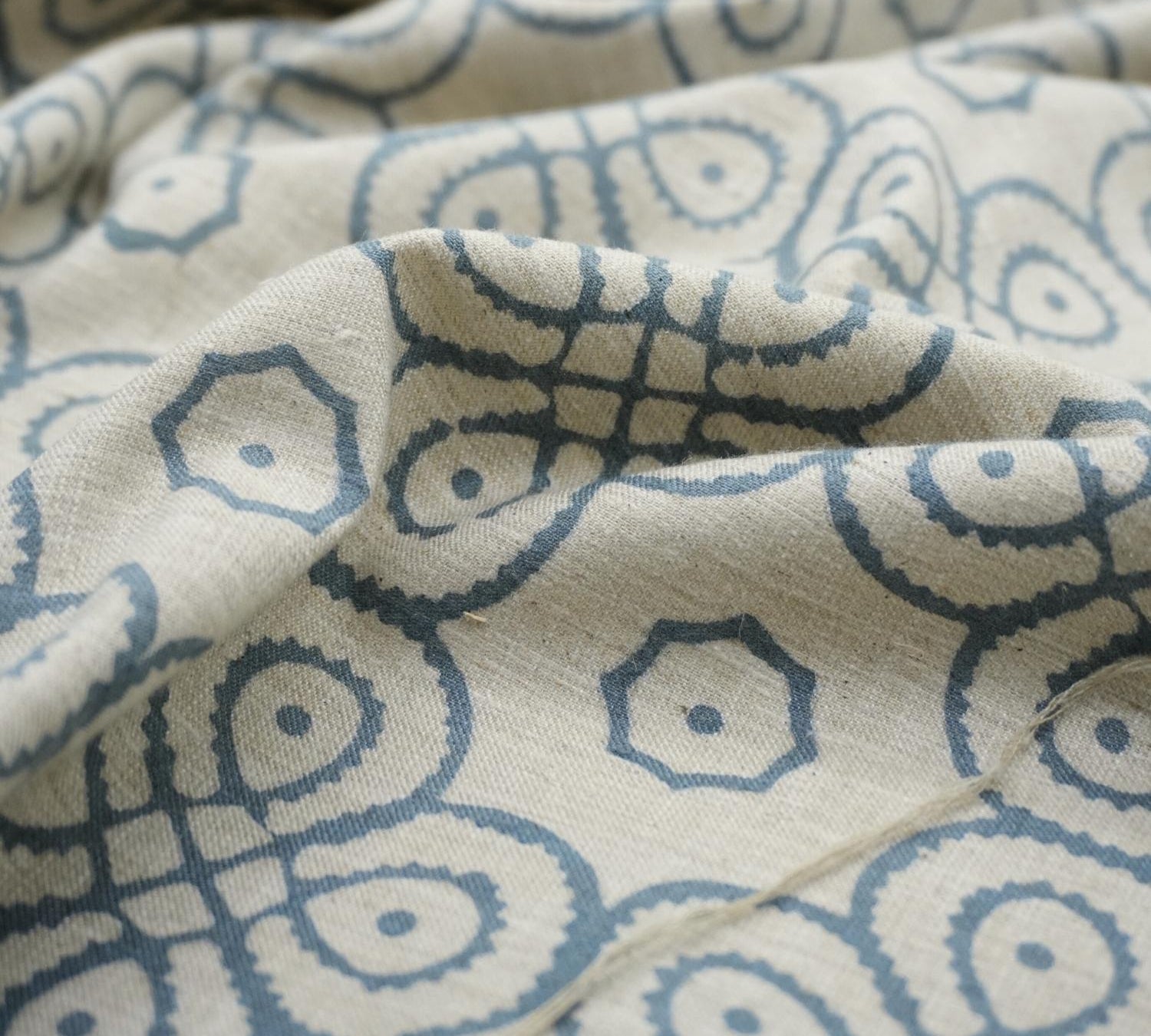 Handcrafted Block Print Fabric in 58” Soft Viscose Linen for Curtains, Fabritual Viscose Linen for Handmade Upholstery and Pillow Covers.