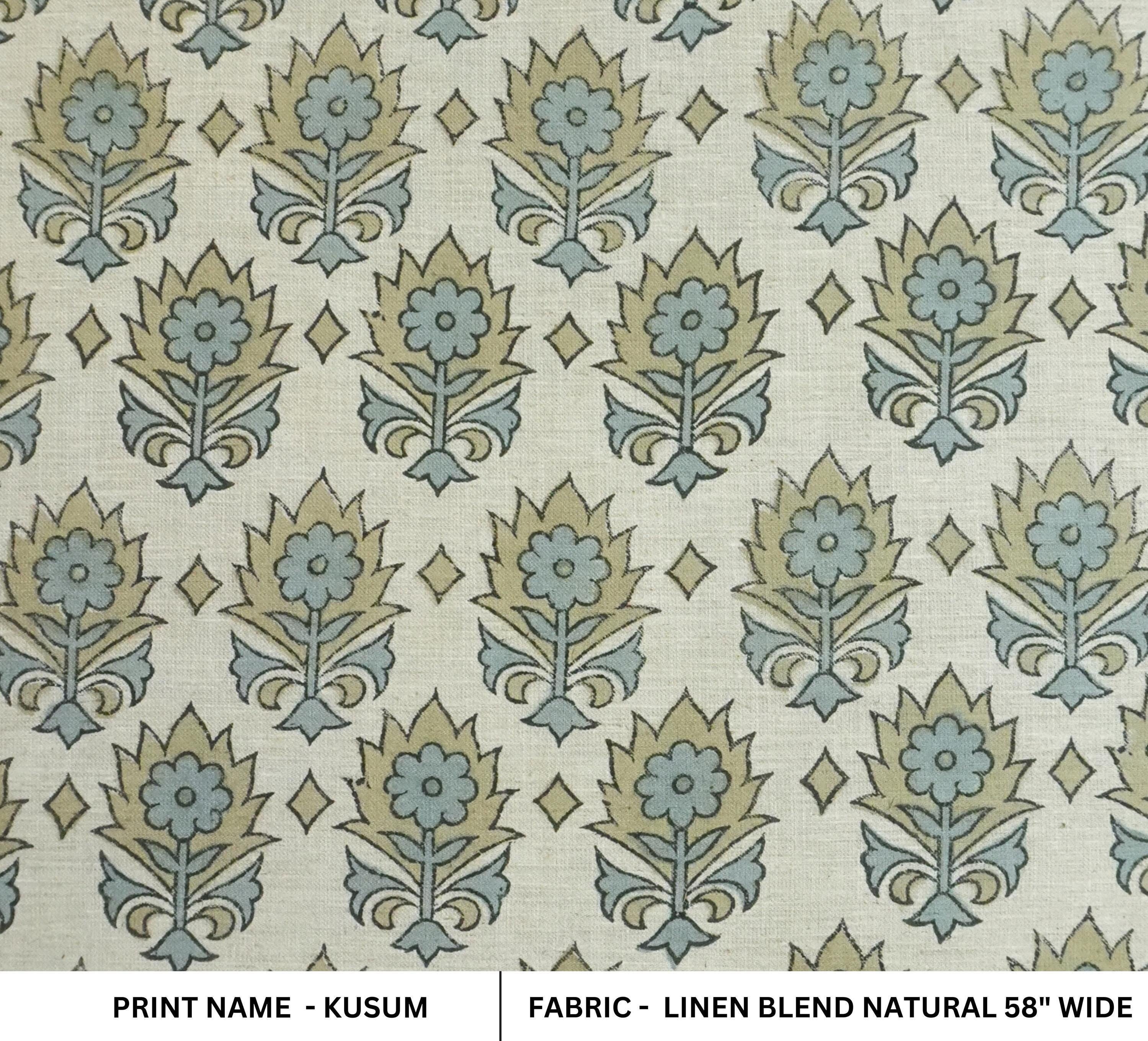 Linen Block Print Fabric Linen Blend 58 Inch Width Light Weight Linen Natural Base Color Curtains and Drapes Handmade Art Pillow Covers Tablecloths and Runners Bedding Tote Bag Lampshades Napkins by Fabritual