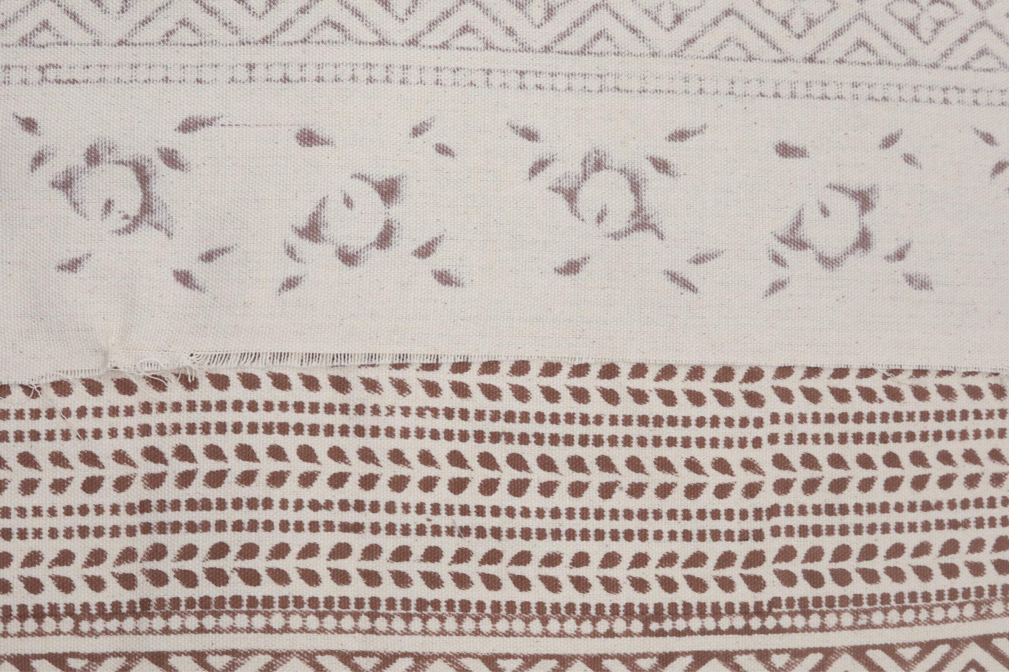 Cotton Block Print Fabric 50 Inch Width Medium Weight Duck Canvas Beige Base With Brown Color Design To Make Curtains and Drapes Pillow Covers  Bedding Tote Bag Lampshades Napkins by Fabritual