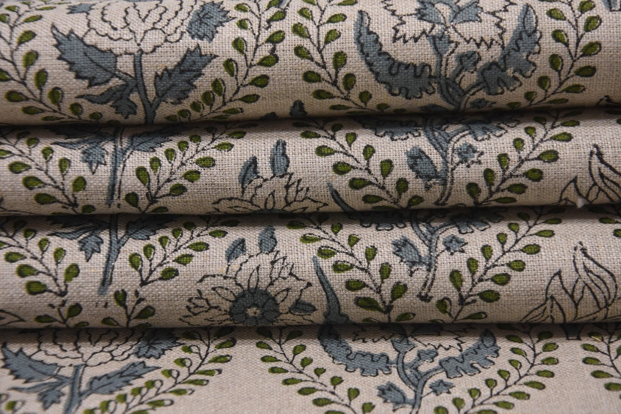 Linen Block Print Fabric 58 Inch Width Medium Weight Linen Natural Base Color Curtains and Drapes Upholstery Pillow Covers Tablecloths and Handwashable Runners Lampshades Napkins by Fabritual