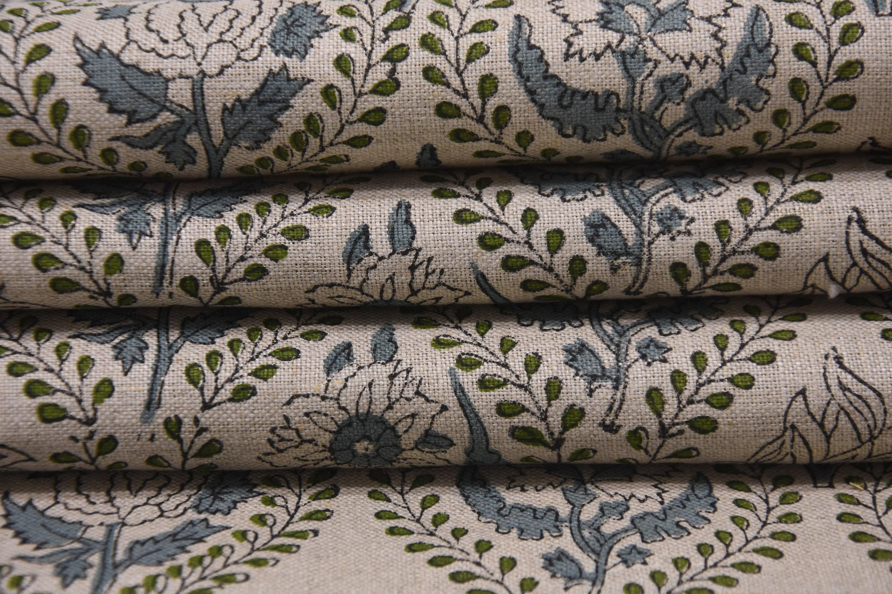 Linen Block Print Fabric 58 Inch Width Medium Weight Linen Natural Base Color Curtains and Drapes Upholstery Pillow Covers Tablecloths and Handwashable Runners Lampshades Napkins by Fabritual