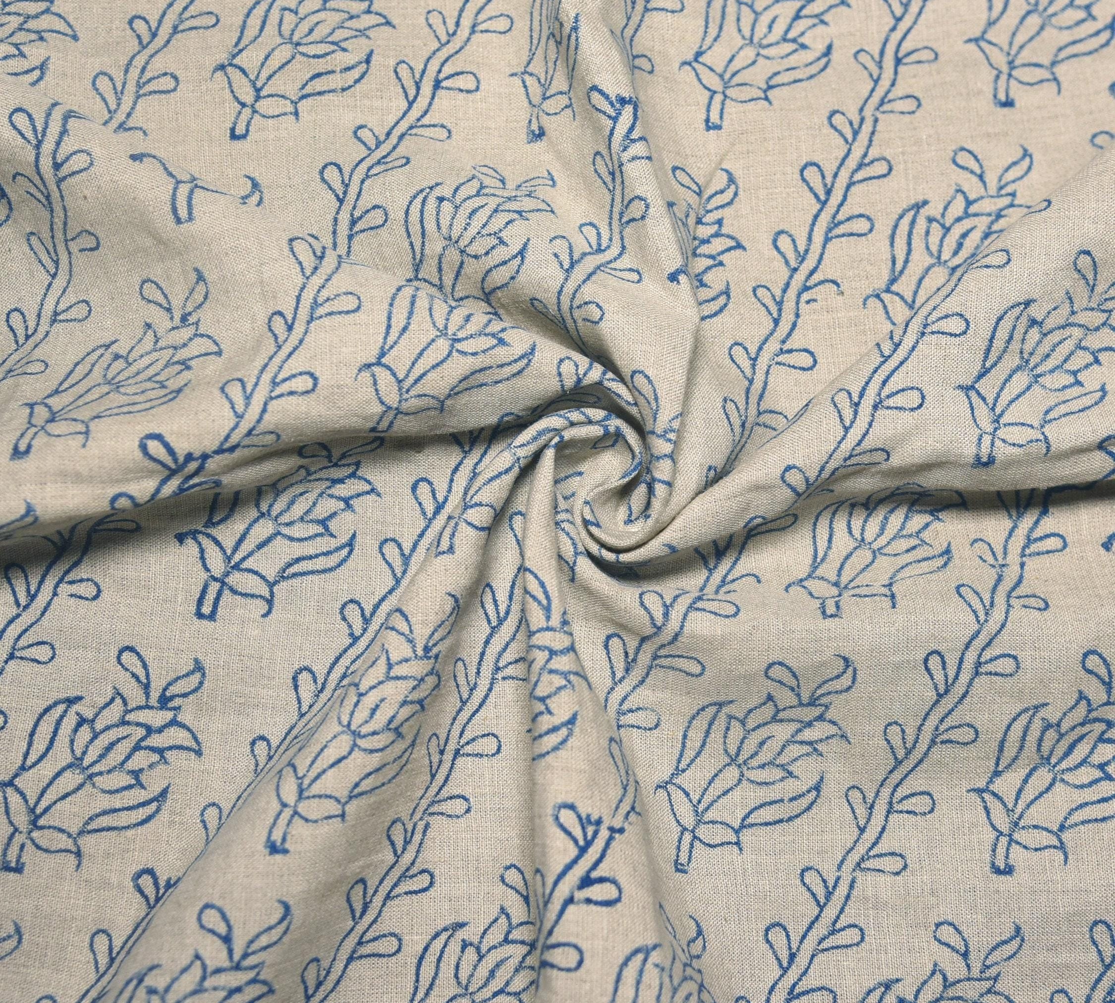 Linen Block Print Fabric 58 Inch Width Medium Weight Linen Natural Base With Unique  Color Curtains and Drapes Upholstery Pillow Covers Tablecloths and Runners Bedding Tote Bag Lampshades Napkins by Fabritual