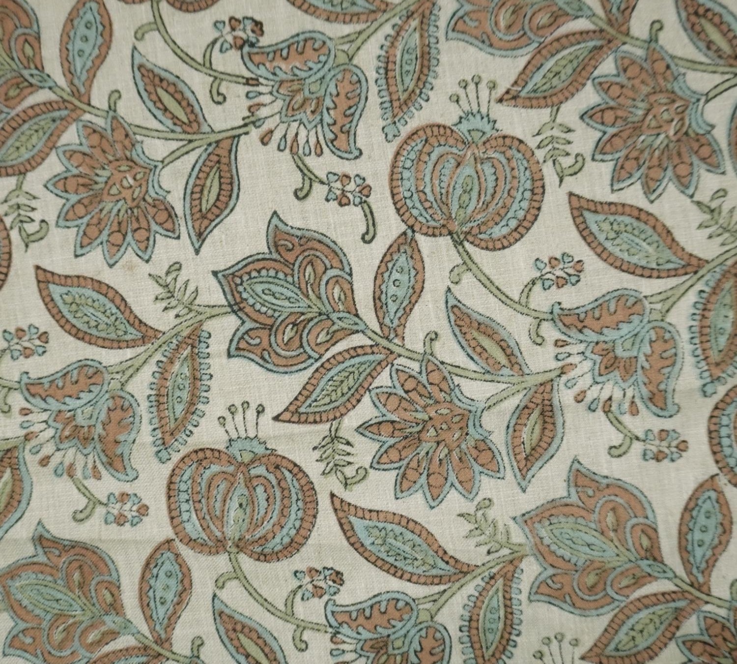 Linen Block Print Fabric Linen Blend 58 Inch Width Light Weight Linen Natural Base Color Curtains and Drapes Upholstery Handmade Art Pillow Covers Tablecloths and Runners Bedding Tote Bag Napkins by Fabritual