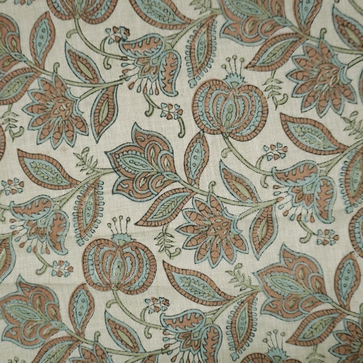 Linen Block Print Fabric Linen Blend 58 Inch Width Light Weight Linen Natural Base Color Curtains and Drapes Upholstery Handmade Art Pillow Covers Tablecloths and Runners Bedding Tote Bag Napkins by Fabritual