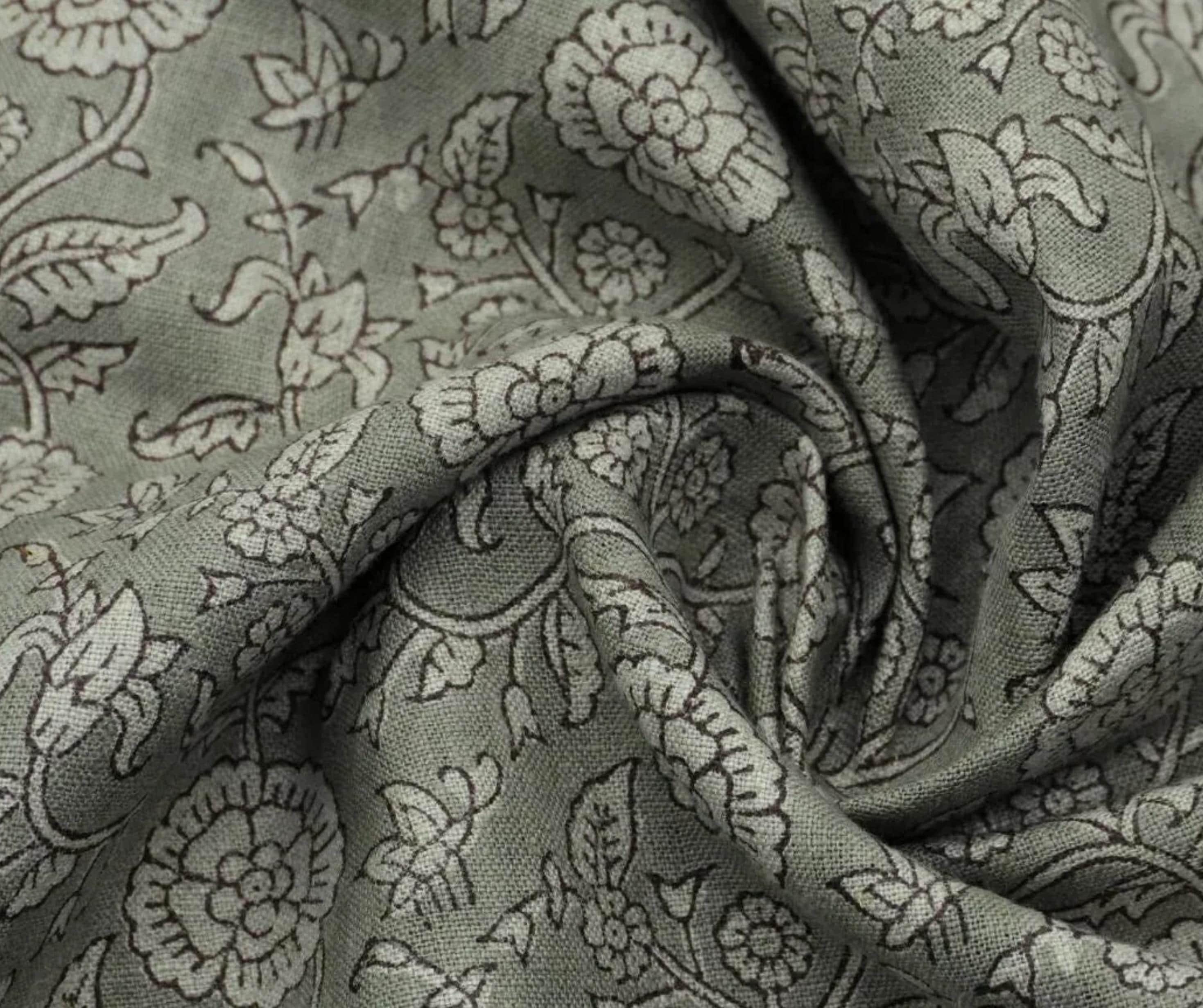 Linen Block Print Fabric 58 Inch Width Medium Weight Linen Natural Base Color Curtains and Drapes Upholstery Handmade Art Pillow Covers Tablecloths and Runners Bedding Tote Bag Lampshades Napkins by Fabritual