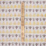 Indian Hand Block Mustard and Brown Floral Fabric on Pure Linen for Tabel Cover - Hastatkala