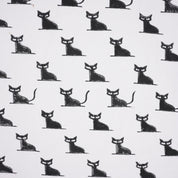 Handmade Black Cat Block Printed Throw Thick Cotton White Fabric for Halloween Cushion Decor