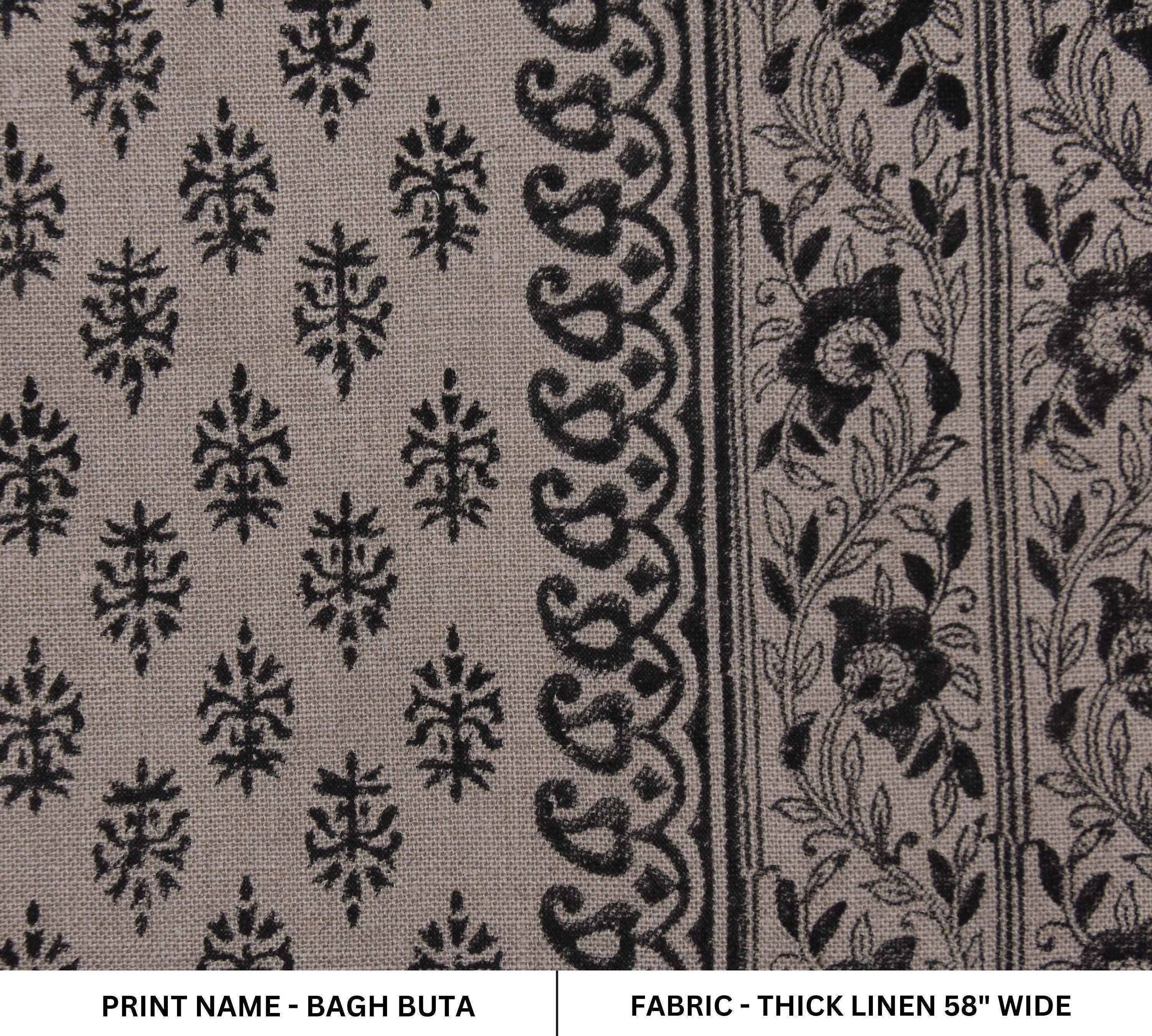 Linen Block Print Fabric 58 Inch Width Heavy Linen Natural Base Color Curtains and Drapes Upholstery Pillow Covers Tablecloths and Runners Bedding Tote Bag by Fabritual