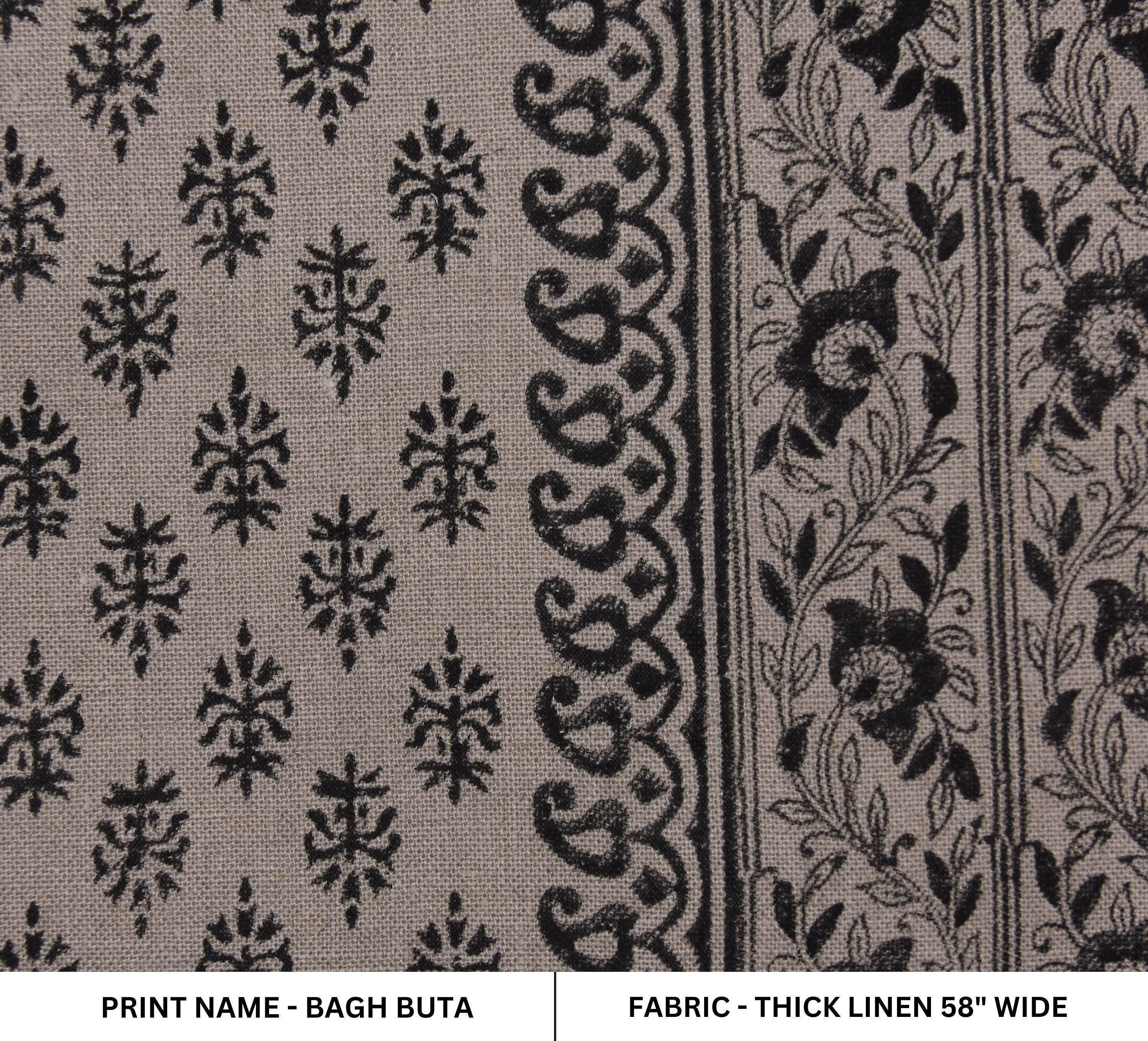 Linen Block Print Fabric 58 Inch Width Heavy Linen Natural Base Color Curtains and Drapes Upholstery Pillow Covers Tablecloths and Runners Bedding Tote Bag by Fabritual