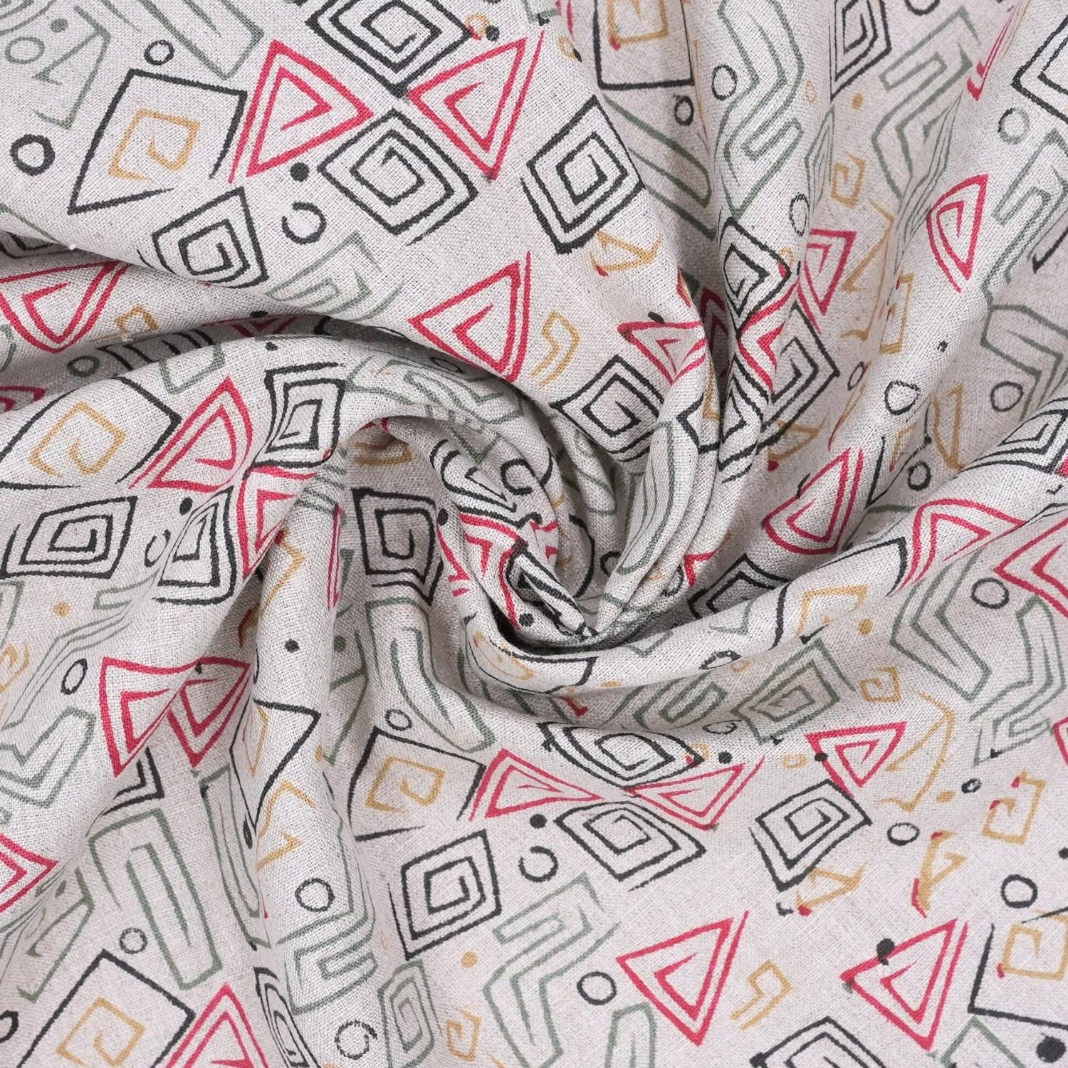 Indian Artisan Handmade Pink, Black & Beige Floral Pure Linen Custom Fabric for Sofa Cover || Akar