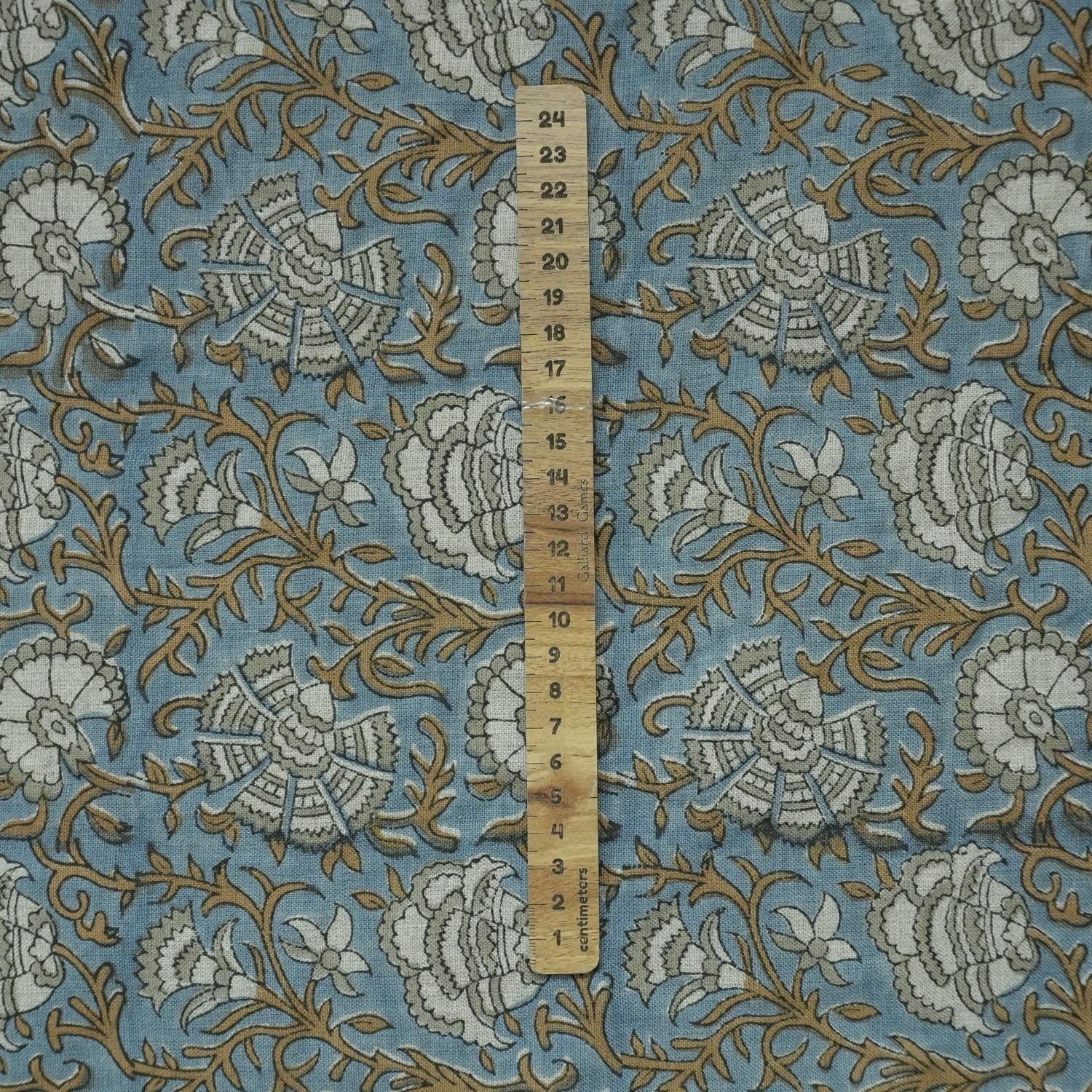 Linen Block Print Fabric 58 Inch Width Medium Weight Linen Natural Base Color Curtains and Drapes Handmade Art Pillow Covers Tablecloths and Runners Bedding Tote Bag Lampshades Napkins by Fabritual