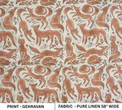Handcrafted Indian Block Printed Premium Pure Linen Brown and Pastel Gray Animal 58" Wide Fabric – Gehravan