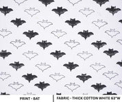 Hand Block Print Cuhion Cover Fabric on Thick Cotton White with Black Bat Design