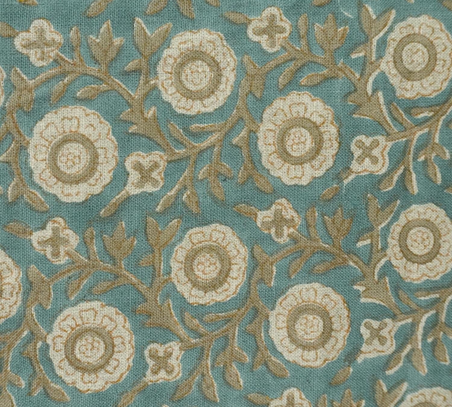 Linen Block Print Fabric 58 Inch Width Medium Weight Linen Natural Base Color Curtains and Drapes Upholstery Handmade Art Pillow Covers Tablecloths and Runners Bedding Tote Bag Lampshades Napkins