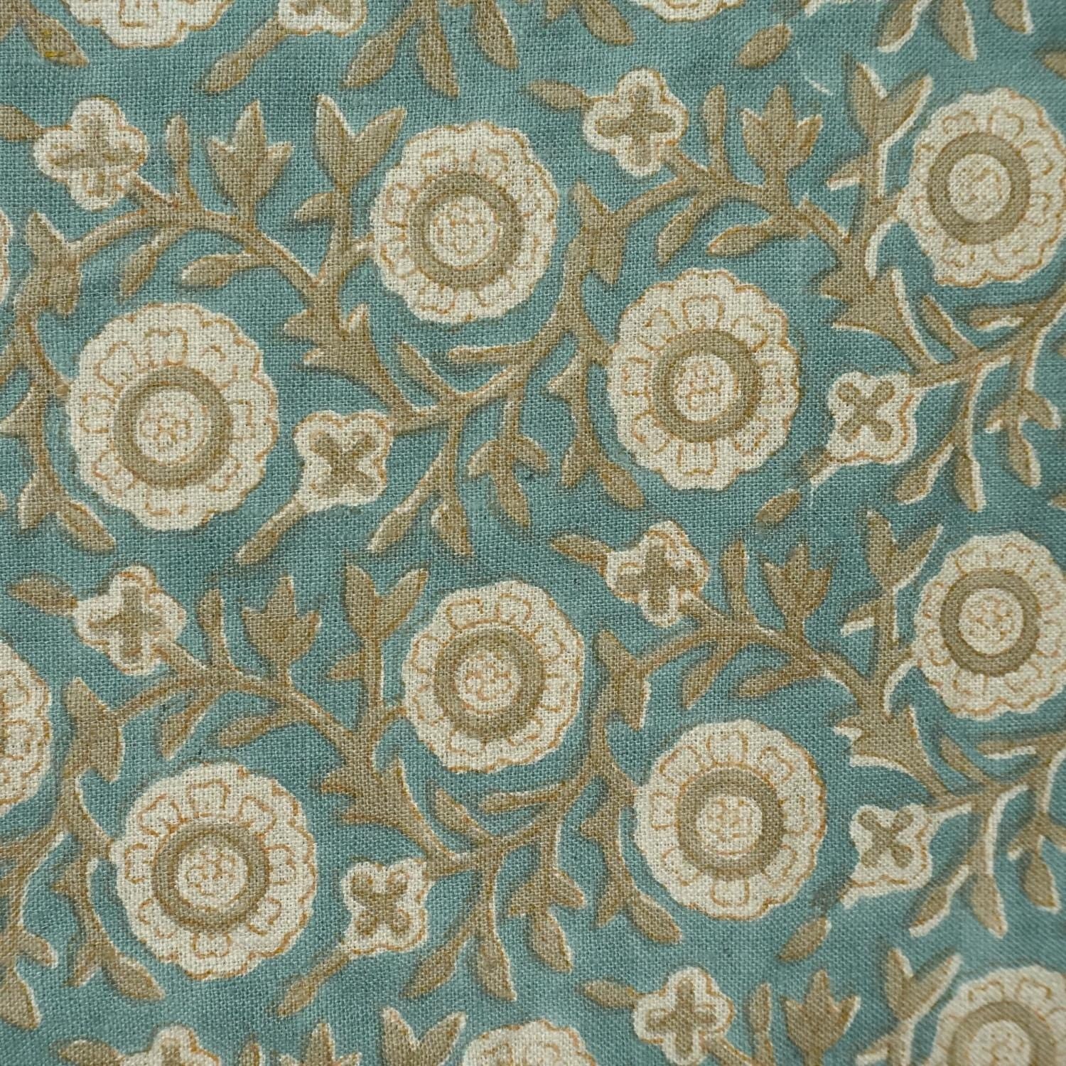 Linen Block Print Fabric 58 Inch Width Medium Weight Linen Natural Base Color Curtains and Drapes Upholstery Handmade Art Pillow Covers Tablecloths and Runners Bedding Tote Bag Lampshades Napkins