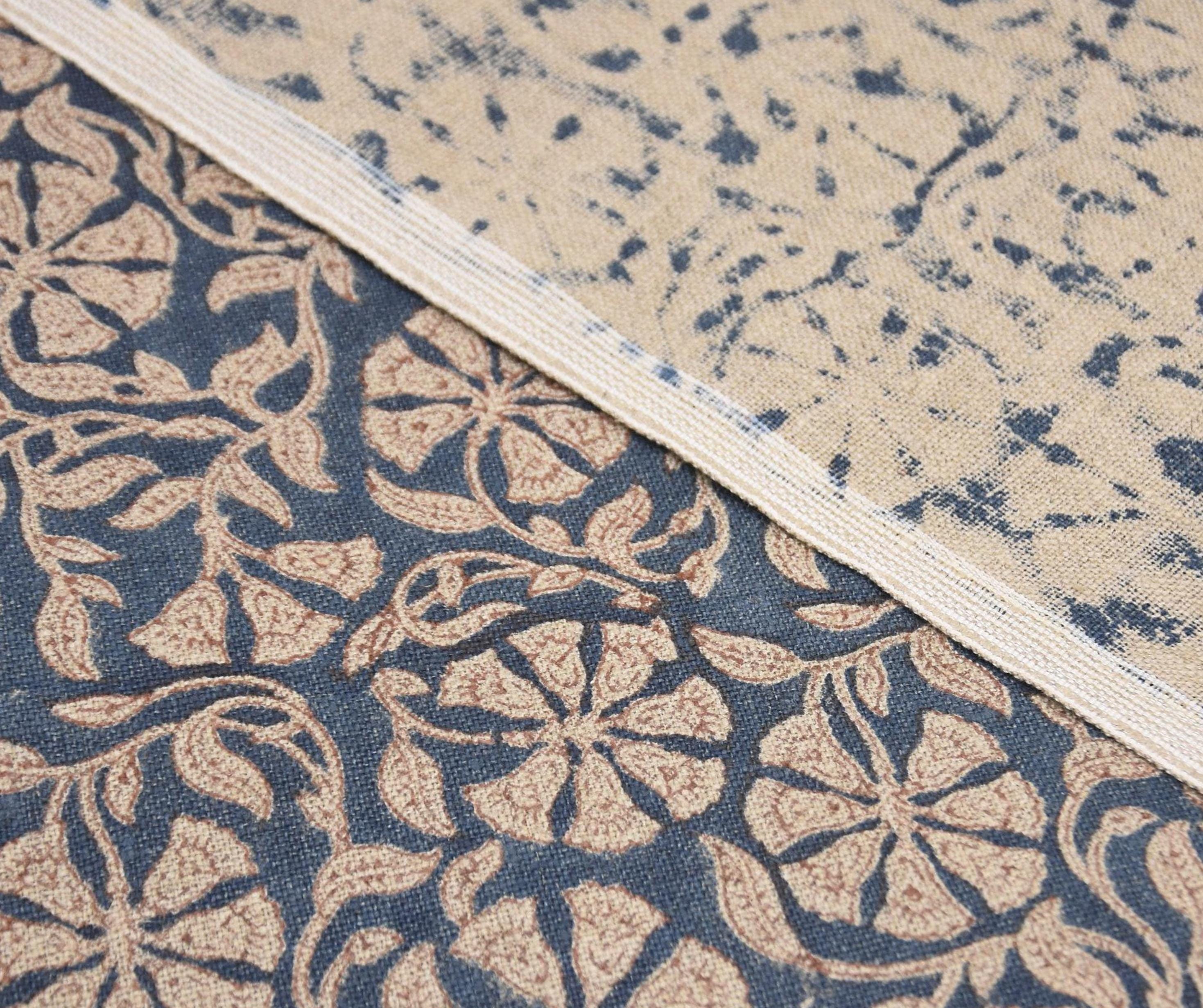 Linen Block Print Fabric 58 Inch Width Heavy Weight Linen Natural Base Color Curtains and Drapes Upholstery Handmade Art Tablecloths and Runners Bedding Tote Bag Lampshades Napkins by Fabritual