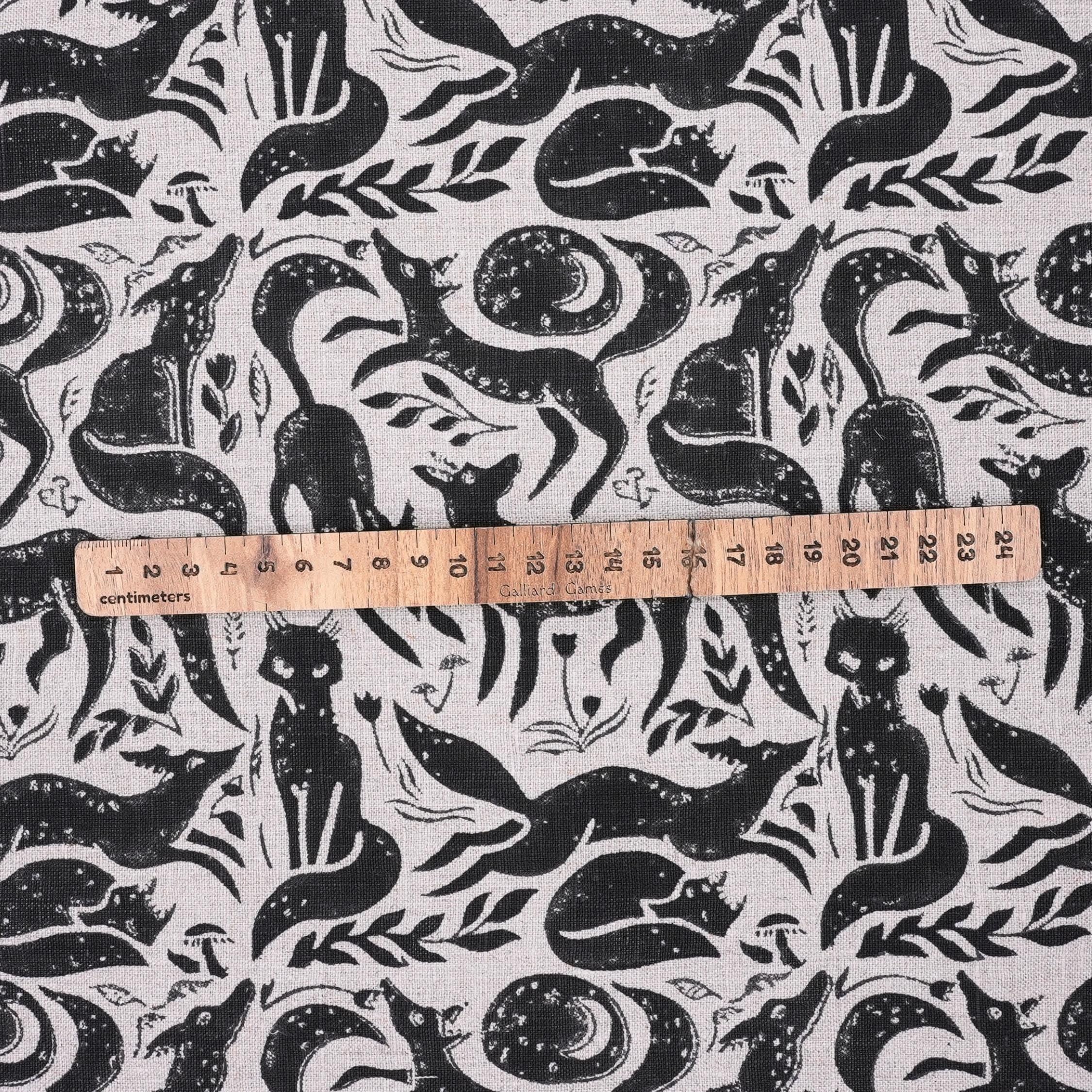 Indian Handmade Black Gehravan Print Textile Fabric on Pure Linen for Upholstery