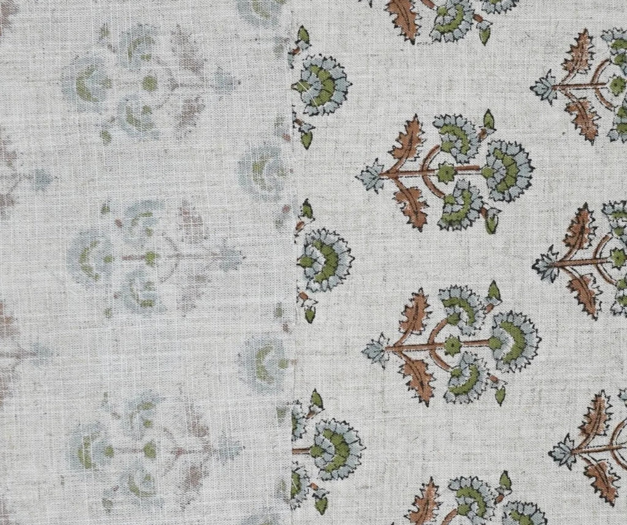 Block Print Fabric 58 Inch Width Light Weight Viscose Linen Natural Base Color and Mini Yellow Floral Print Curtains and Drapes Pillow Covers Tablecloths and Runners Bedding Tote Bag Lampshades Napkins