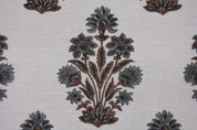 Handmade Fabric with Indian Block Prints, Natural Color Linen Fabric for Farmhouse Curtains and Decor, Handmade Indian Print Linen for Decorative Upholstery and Covers, 58 Inch Wide Linen Fabric in Off White for Rustic Interiors.
