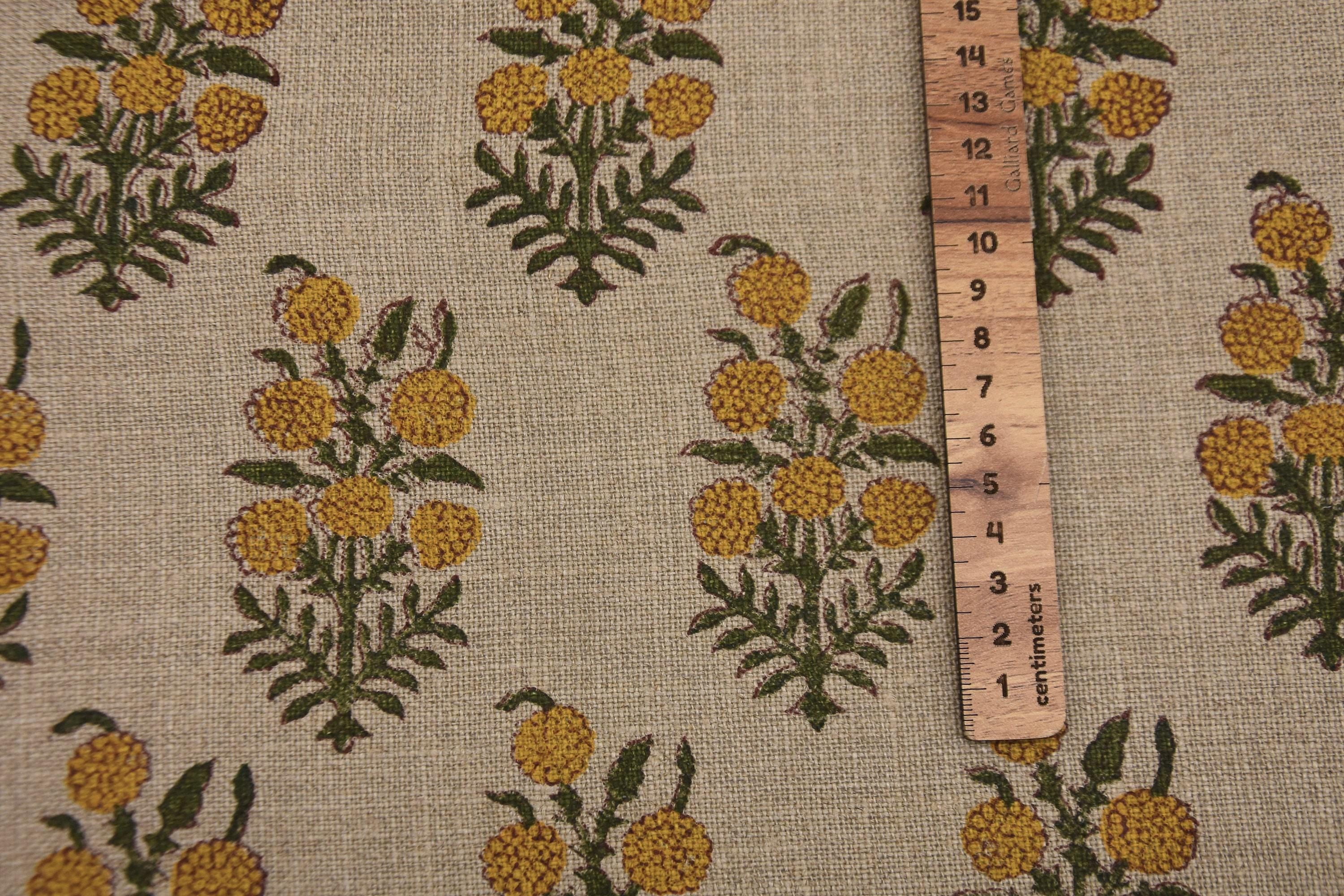 Linen Block Print Fabric 58 Inch Width Heavy Weight Linen Natural Base Color Curtains and Drapes Upholstery Handmade Art Pillow Covers Tablecloths and Runners Bedding Tote Bag Lampshades by Fabritual