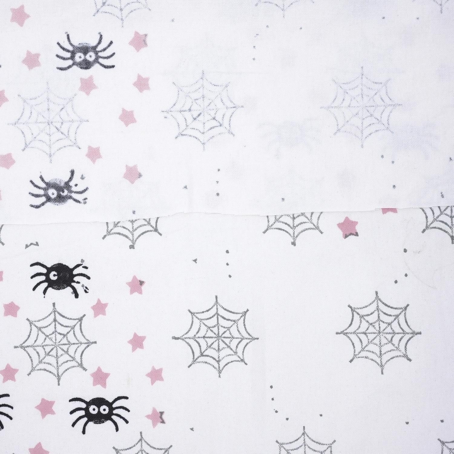 Indian Hand Block Black and Gray Spider Print Cuchion Cover Fabric for Halloween Decor in Thick Cotton White