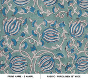 Eco Friendly Hand Block Print Blue Pure Linen Fabric – 6 Kamal
