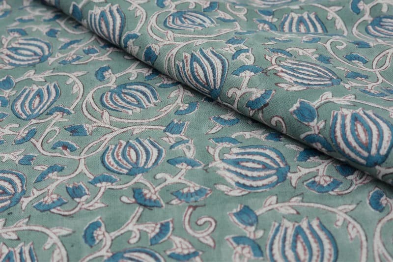 Eco Friendly Hand Block Print Blue Pure Linen Fabric – 6 Kamal