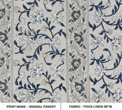 Eco- Friendly Hand Block Print Blue Thick Linen Fabric - Mangal Pandey