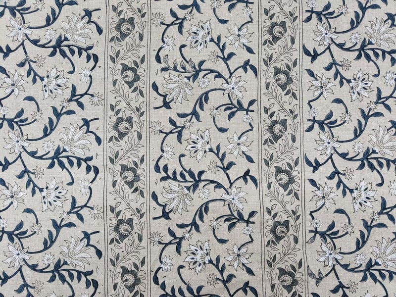 Eco- Friendly Hand Block Print Blue Thick Linen Fabric - Mangal Pandey