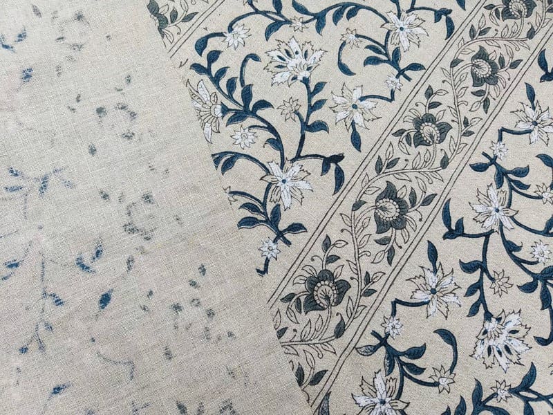 Eco- Friendly Hand Block Print Blue Thick Linen Fabric - Mangal Pandey