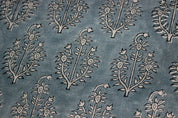 Handmade Block Print Blue Floral Thick Linen Fabric - Neel Gagan