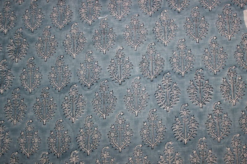 Handmade Block Print Blue Floral Thick Linen Fabric - Neel Gagan