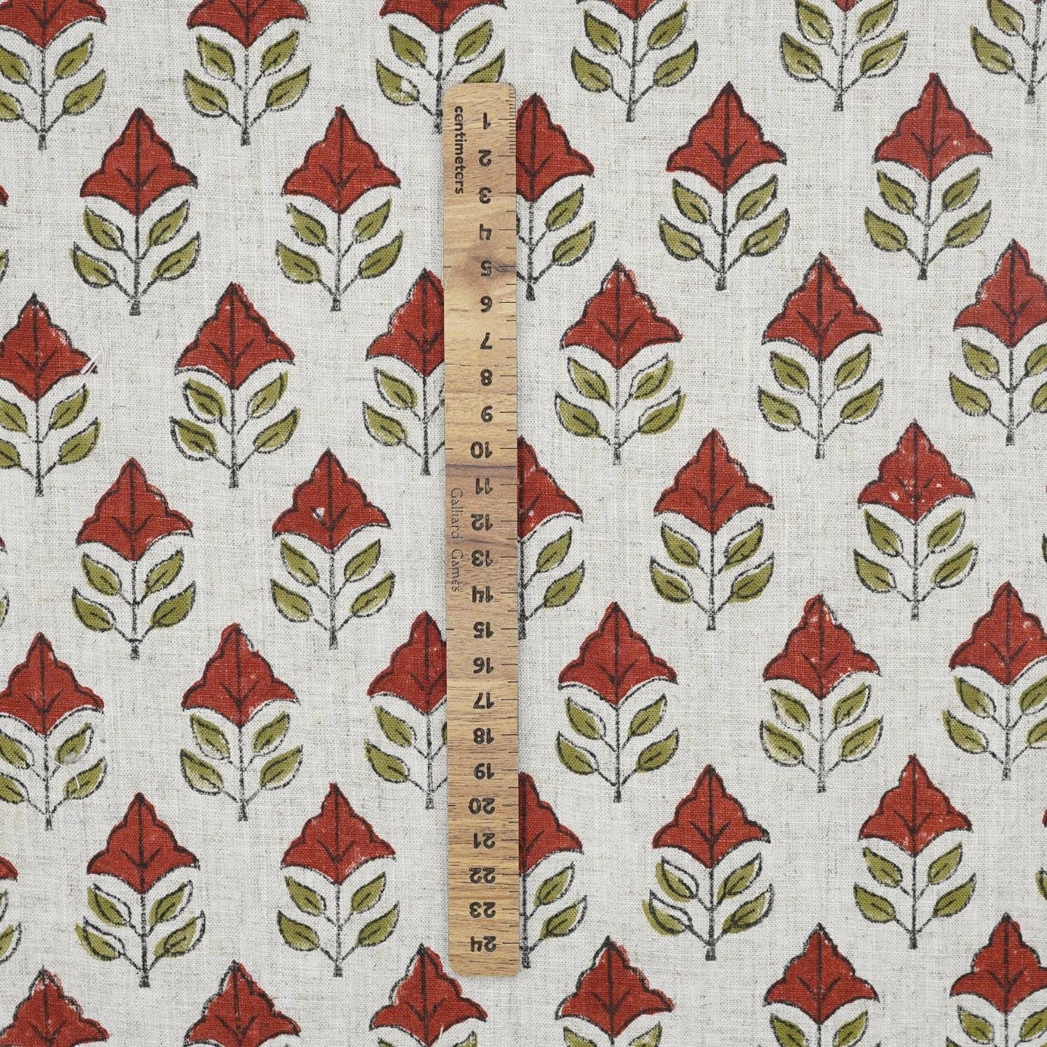 HANDMADE VISCOSE LINEN PREMIUM DESIGNER MAYUR FLORAL FABRIC – RED & GREEN INDOOR ROOM