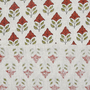 HANDMADE VISCOSE LINEN PREMIUM DESIGNER MAYUR FLORAL FABRIC – RED & GREEN INDOOR ROOM