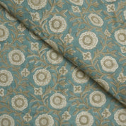 Eco-Friendly Pure Linen Hand Block Print Beige Floral Fabric - Kashvi