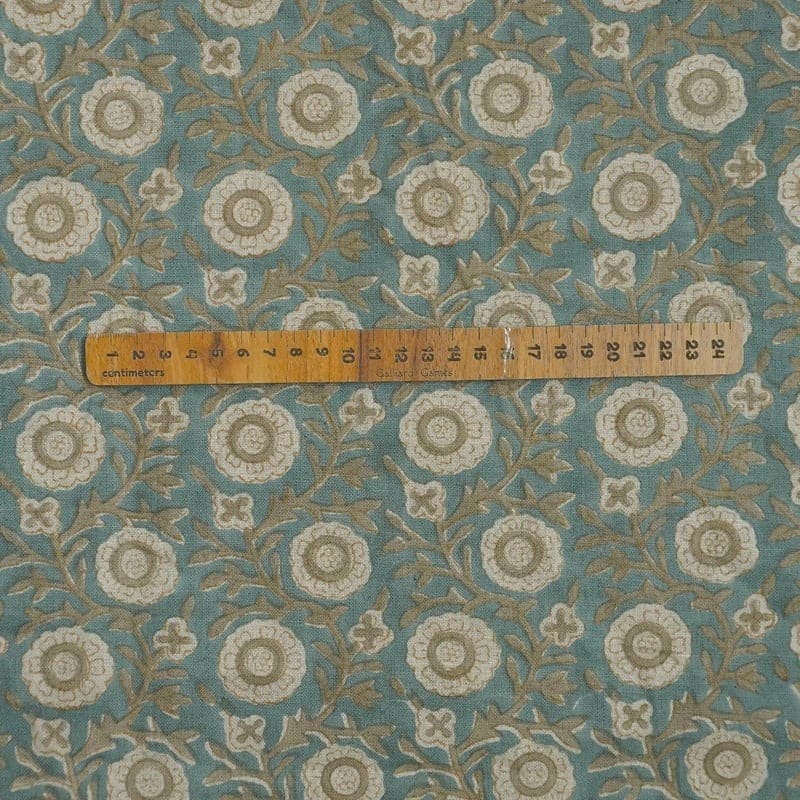 Eco-Friendly Pure Linen Hand Block Print Beige Floral Fabric - Kashvi