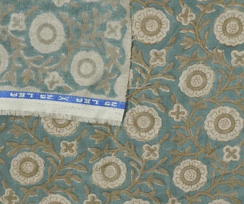Eco-Friendly Pure Linen Hand Block Print Beige Floral Fabric - Kashvi