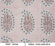 Indian Ancient Block Print Window Curtain Fabric on Natural Linen with Brown and Gray Floral - Vatika Design