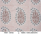 Indian Ancient Block Print Window Curtain Fabric on Natural Linen with Brown and Gray Floral - Vatika Design