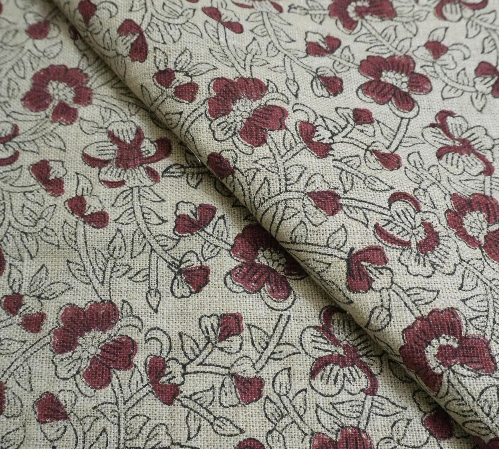 Linen Block Print Fabric 58 Inch Width Heavy Weight Linen Natural Base Color Curtains and Drapes Upholstery Handmade Art Pillow Covers Tablecloths and Runners Bedding Tote Bag Napkins by Fabritual